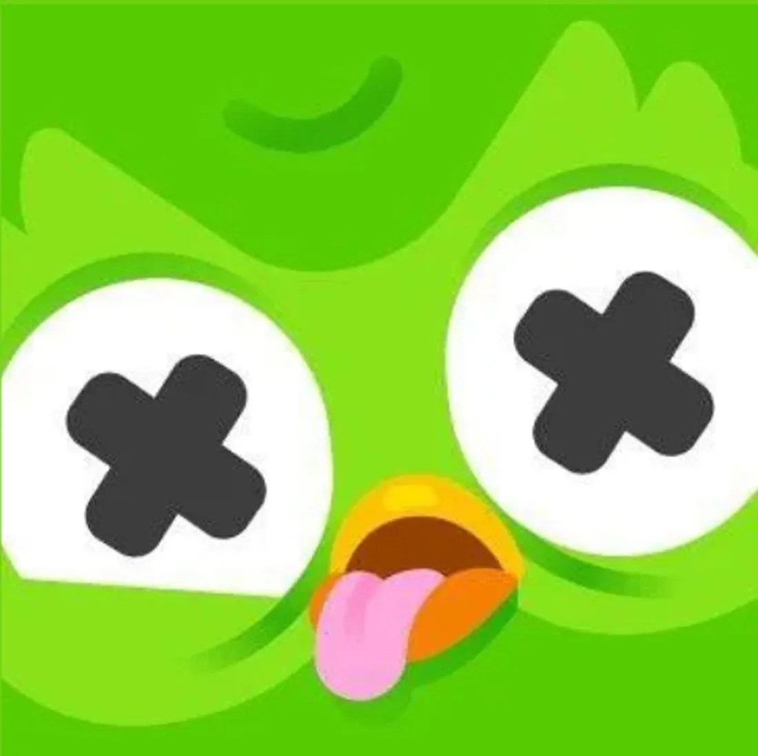 Ilustración del búho de Duolingo con ojos de X, representando el agotamiento del aprendizaje de idiomas